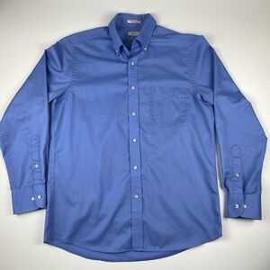 Izod Mens Wrinkle Free Quick Dry Twill Slim Fit Blue Button Up Shirt 15.5 32/33